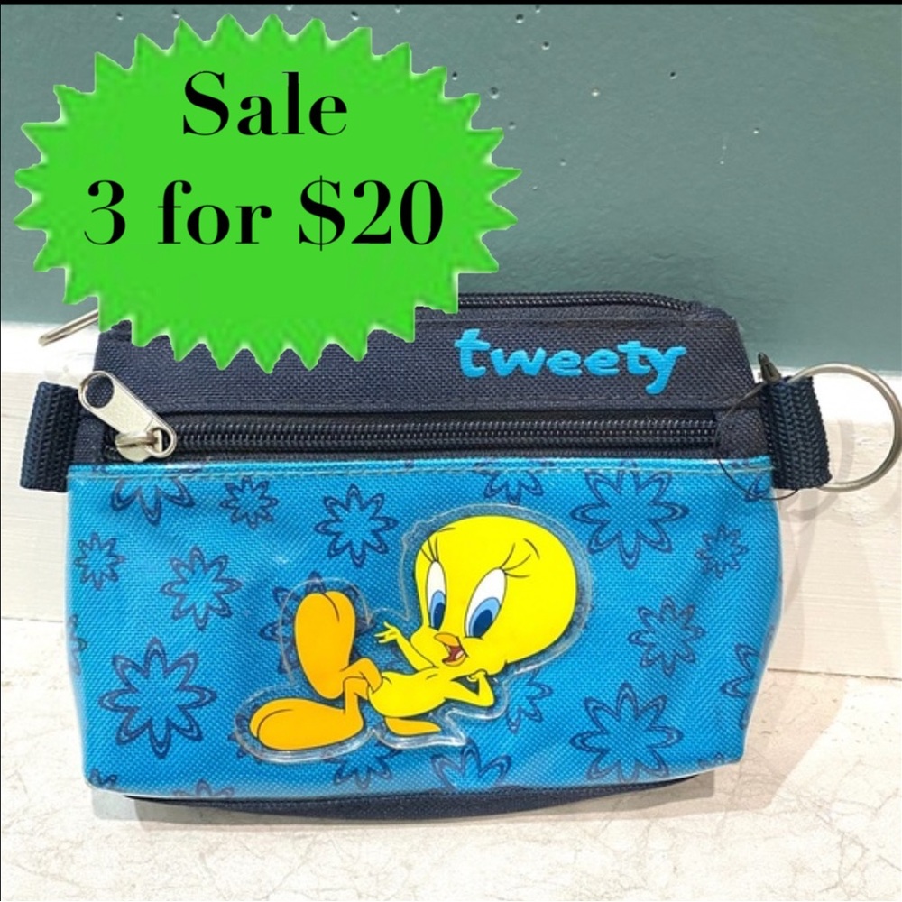 LOONEY TONES pouch TWEETY BIRD wallet wristlet key chain purse bag navy travel